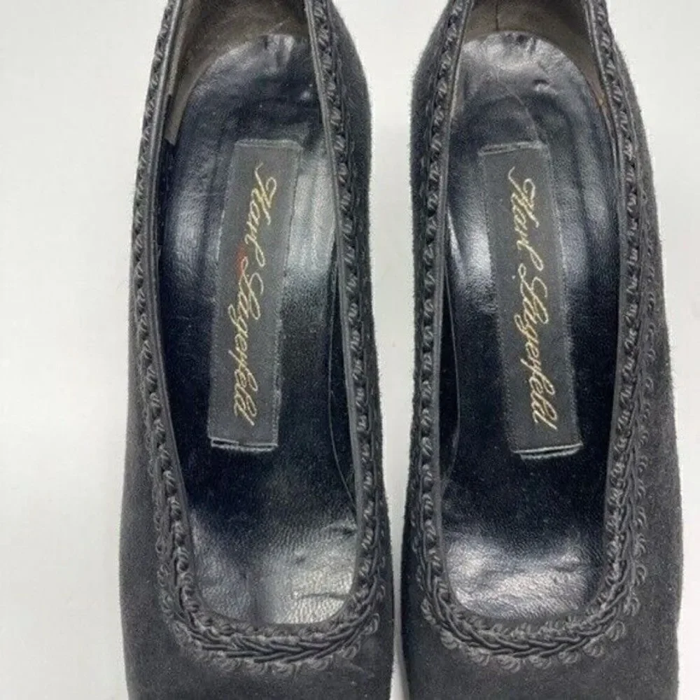 Karl Lagerfield 1980's Victorian style vintage heels black suede 6.5B BoxI